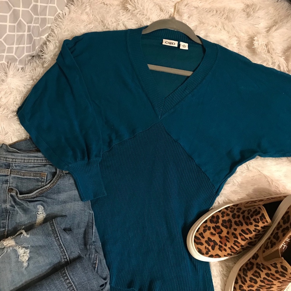 Teal dolman sleeve V-neck sweater